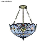 Tiffany-Style Victorian Ceiling Fixture For Study Room With Multi-Colored Glass Semi Flush Mount