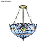 Tiffany-Style Victorian Ceiling Fixture For Study Room With Multi-Colored Glass Semi Flush Mount