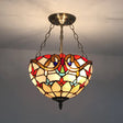 Tiffany-Style Victorian Ceiling Fixture For Study Room With Multi-Colored Glass Semi Flush Mount Red