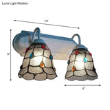 Tiffany Style White Dimpled Glass Bell Wall Sconce With 2 Heads - Perfect For Bedroom Lighting
