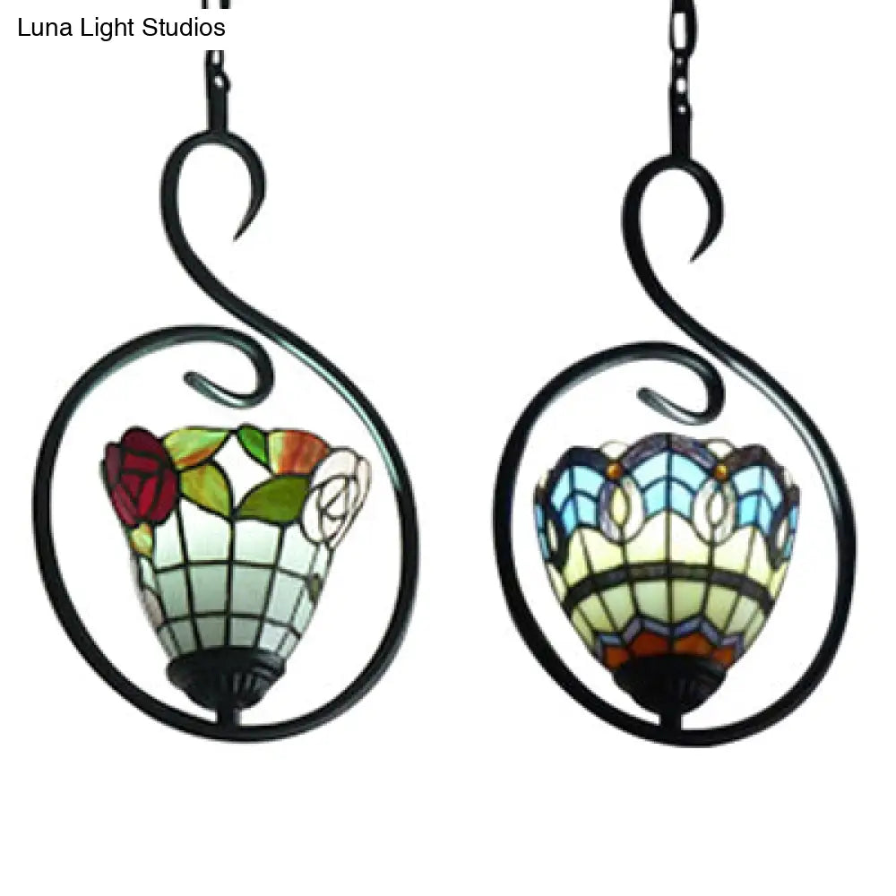 Tiffany Style Yellow And Blue/White Stainless Glass Pendant Light Fixture - Perfect For Balcony