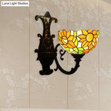 Tiffany Sunflower Orange Wall Sconce Lamp With Rustic Stained Glass For Bedroom