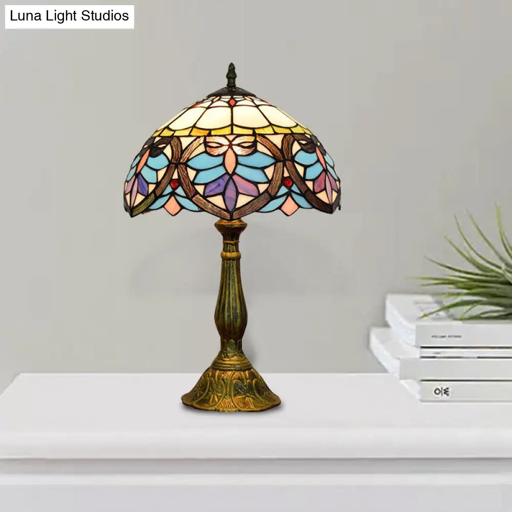Tiffany Victorian Stained Glass Desk Lamp With Antique Brass Finish - Ideal For Living Room 1 Light