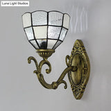 Tiffany Vintage Grid Glass Bowl Wall Sconce Lamp - Clear/Blue 1 Light For Bedroom Lighting