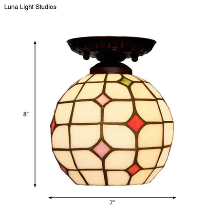 Tiffany White Grid Glass Flush Mount Ceiling Light With Jewels