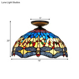 Tiffany White/Red Dragonfly Stained Glass Porch Ceiling Mount Lamp