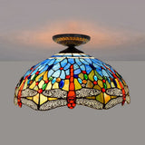Tiffany White/Red Dragonfly Stained Glass Porch Ceiling Mount Lamp White
