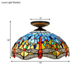 Tiffany White/Red Dragonfly Stained Glass Porch Ceiling Mount Lamp
