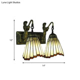 Tiffany Yellow Glass Wall Sconce With Mermaid Backplate And 2 Flared Heads