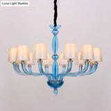 Tradition Starburst Glass Chandelier - 12 Bulbs White/Red/Blue With Cone Fabric Shade