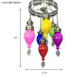 Tradition Urn Ceiling Chandelier - Colorful Glass 7 Bulbs Bronze Finish