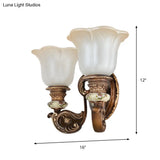 Traditional 1/2-Light Floral Wall Sconce With Cream Glass Shade - Brown Bedroom Lamp