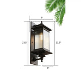 Traditional 1-Head Glass Shaded Lantern Wall Sconce - Black Patio Mount Light Fixture / Small Stripe