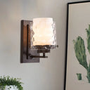 Traditional 1-Light Black Cylinder Sconce Lamp With Clear Water Glass And White Inner Shade