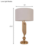 Traditional 1-Light Drum Desk Lamp - Black/White/Flaxen Fabric Bedroom Task Lighting With Metal Base