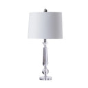 Traditional 1-Light Drum Night Table Lamp With Crystal Base - White/Brown/Beige Fabric Bedroom