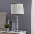 Traditional 1-Light Drum Night Table Lamp With Crystal Base - White/Brown/Beige Fabric Bedroom