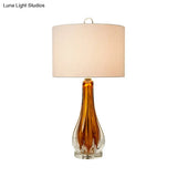 Traditional 1-Light White Fabric Table Lamp With Blue/Gold Vase Base