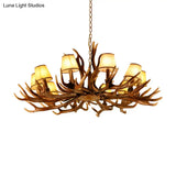 Traditional 10-Bulb Conical Resin Pendant Light Chandelier For Dining Room In Brown