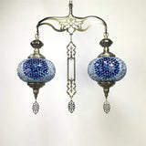 Traditional 2-Head Red/Blue Glass Chandelier Pendant Light For Hallway - Global Blue