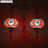 Traditional 2-Head Red/Blue Glass Chandelier Pendant Light For Hallway - Global