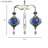 Traditional 2-Head Red/Blue Glass Chandelier Pendant Light For Hallway - Global