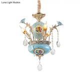 Traditional 2-Layer Blue Ceramic Chandelier - 3-Light Pendant Lamp For Corridor Ceiling