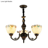 Traditional 3-Light Beige Glass Chandelier For Dining Room Pendant Lighting