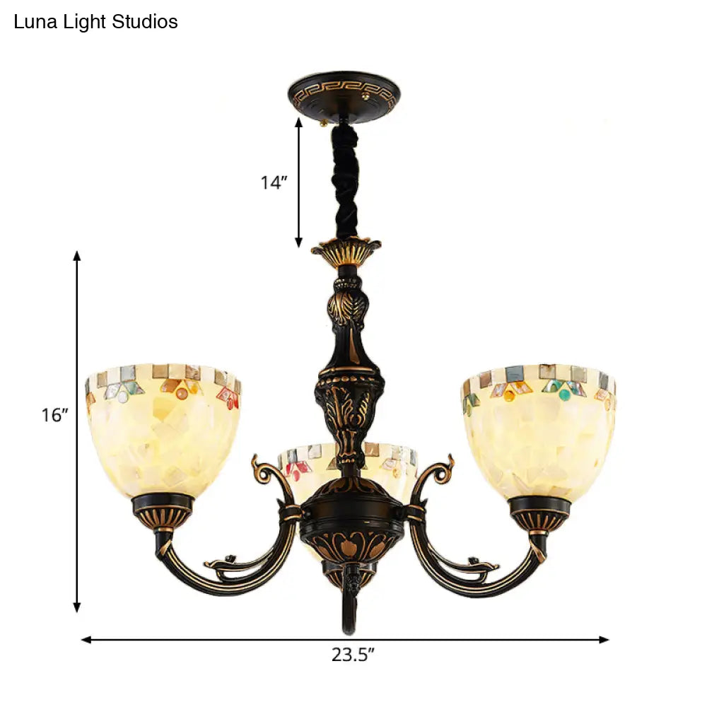 Traditional 3-Light Beige Glass Chandelier For Dining Room Pendant Lighting