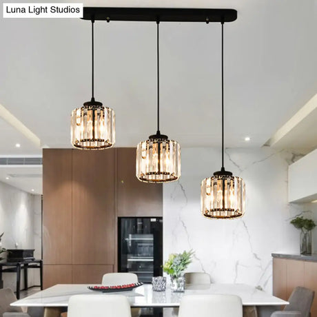 Traditional 3-Light Crystal Geometric Cluster Pendant Ceiling Lamp For Dining Room