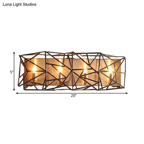 Traditional 4-Light Metal Cage Sconce In Black - Indoor Wall Mounted Lamp