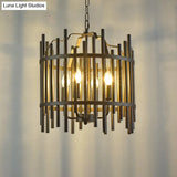 Traditional 4-Light Metal Chandelier - Strapped Cage Design For Dining Room Pendant Lighting