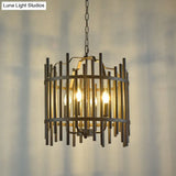 Traditional 4-Light Metal Chandelier - Strapped Cage Design For Dining Room Pendant Lighting