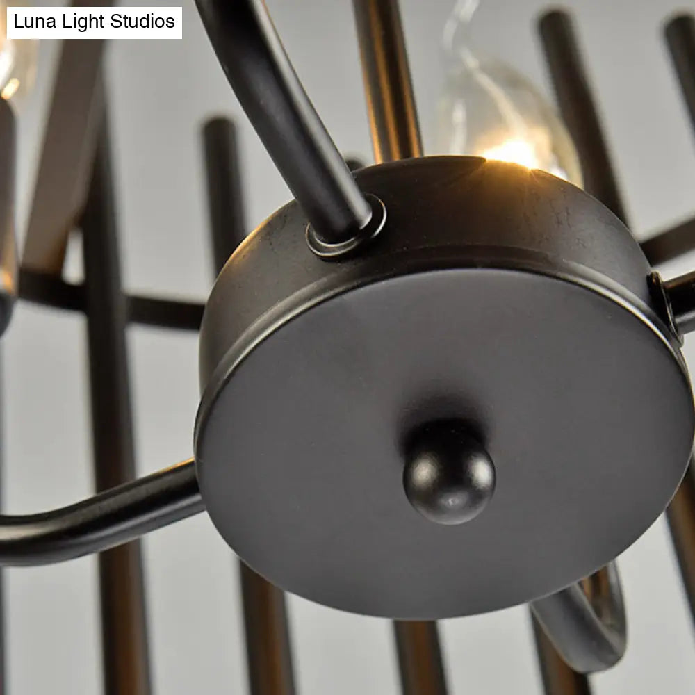 Traditional 4-Light Metal Chandelier - Strapped Cage Design For Dining Room Pendant Lighting