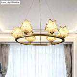 Traditional 6-Bulb Led Glass Chandelier Pendant Lamp For Bedroom