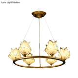 Traditional 6-Bulb Led Glass Chandelier Pendant Lamp For Bedroom