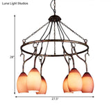 Traditional 6-Head Purple Glass Ceiling Lamp: Circular Restaurant Chandelier Pendant Light