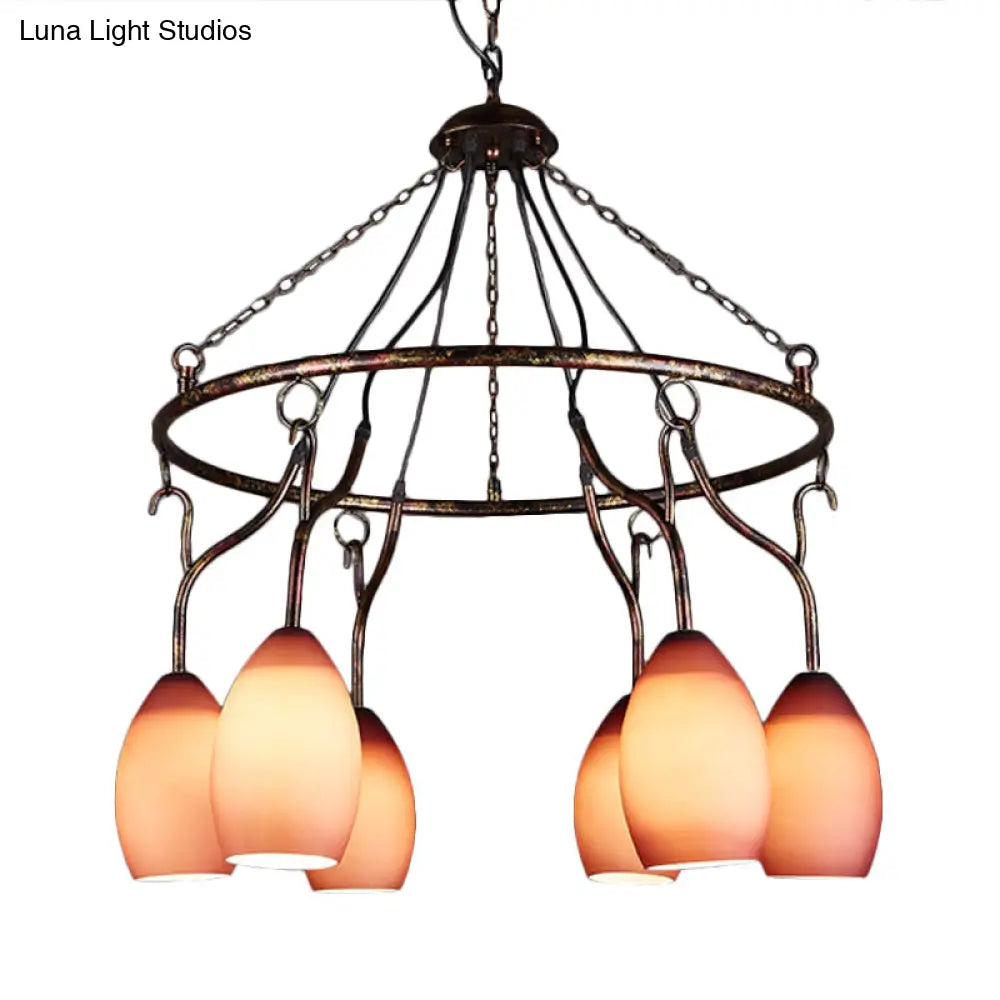 Traditional 6-Head Purple Glass Ceiling Lamp: Circular Restaurant Chandelier Pendant Light