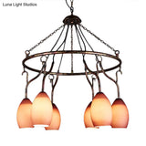 Traditional 6-Head Purple Glass Ceiling Lamp: Circular Restaurant Chandelier Pendant Light