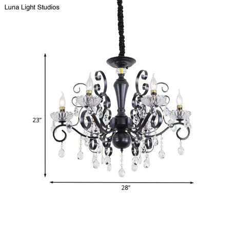 Traditional 6-Light Candlestick Chandelier: Black Faceted Ball Suspension Lamp