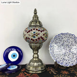Traditional Aged Brass Coffee House Table Lamp With Colored Glass Shade
