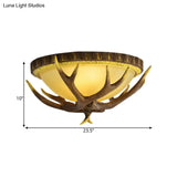 Traditional Bamboo Dome Flush Mount Lighting - Brown 3 Lights Ceiling Fixture