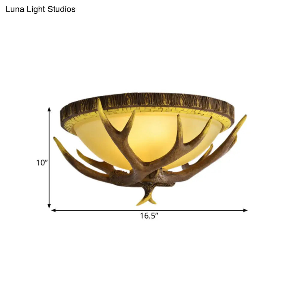 Traditional Bamboo Dome Flush Mount Lighting - Brown 3 Lights Ceiling Fixture