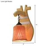 Traditional Bamboo Wall Mounted Lamp With Wood Kettle/Bell/Trumpet Sconce Light 1 Bulb