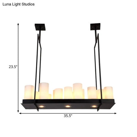 Traditional Barrel Frosted Glass Hanging Lamp - Black Island Pendant Light For Dining Room 8/12/16