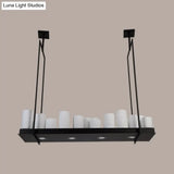 Traditional Barrel Frosted Glass Hanging Lamp - Black Island Pendant Light For Dining Room 8/12/16