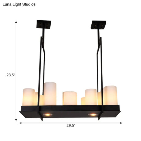 Traditional Barrel Frosted Glass Hanging Lamp - Black Island Pendant Light For Dining Room 8/12/16