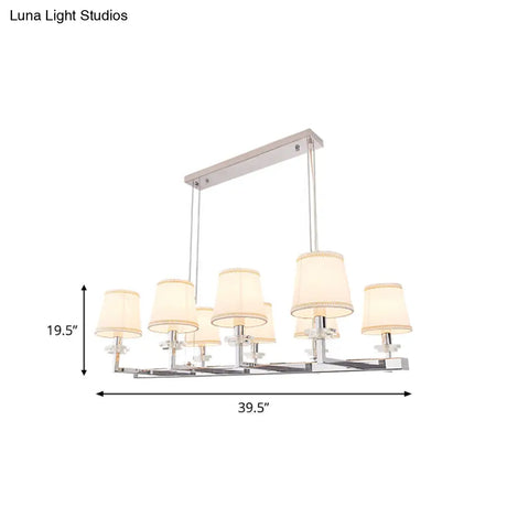 Traditional Barrel Pendant Light Fixture With Fabric Shades - Chrome Finish 6/8 Lights Dining Room