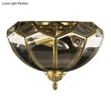 Traditional Basket - Shaped Flush Mount Ceiling Light With Clear Beveled Glass - 3 Lights