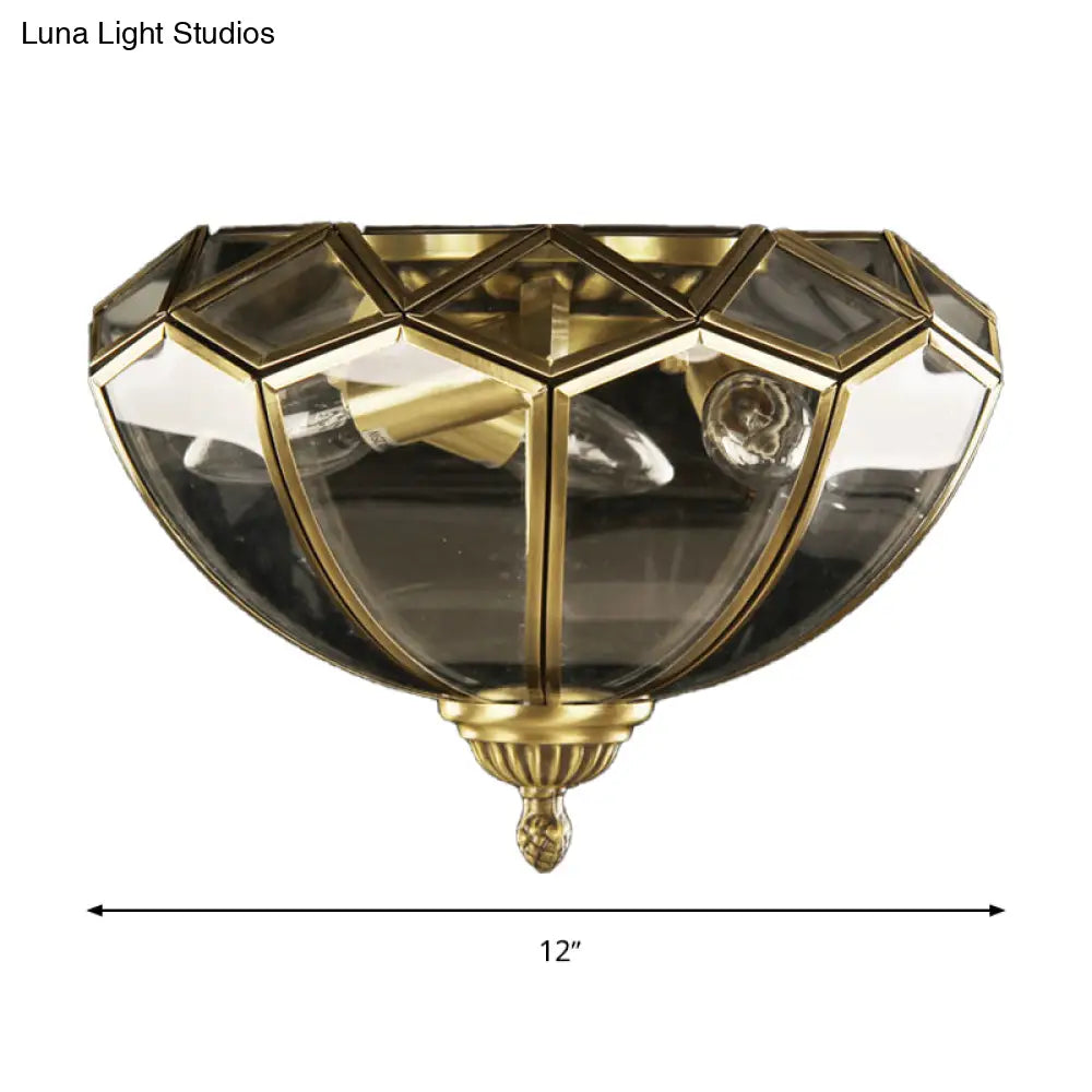 Traditional Basket - Shaped Flush Mount Ceiling Light With Clear Beveled Glass - 3 Lights